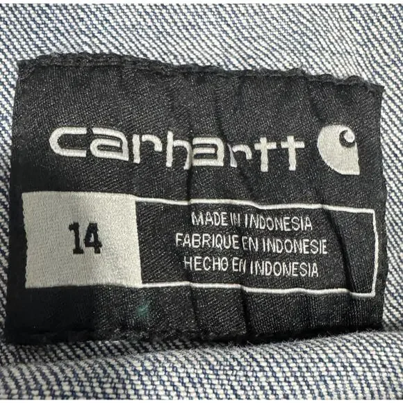CARHARTT Cotton Carpenter Overalls Bib Coverall Unisex Big Kids Size 14 - Picture 4 of 4